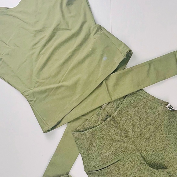 Tavi @Neiman Marcus Light Olive Wrap Around Tank & Cloud High Waisted 7/8 Tights - Picture 15 of 16